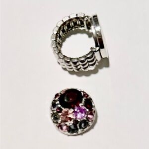 Snap Button Ring with Purple Crystals. Silvertone. OS. NWOT